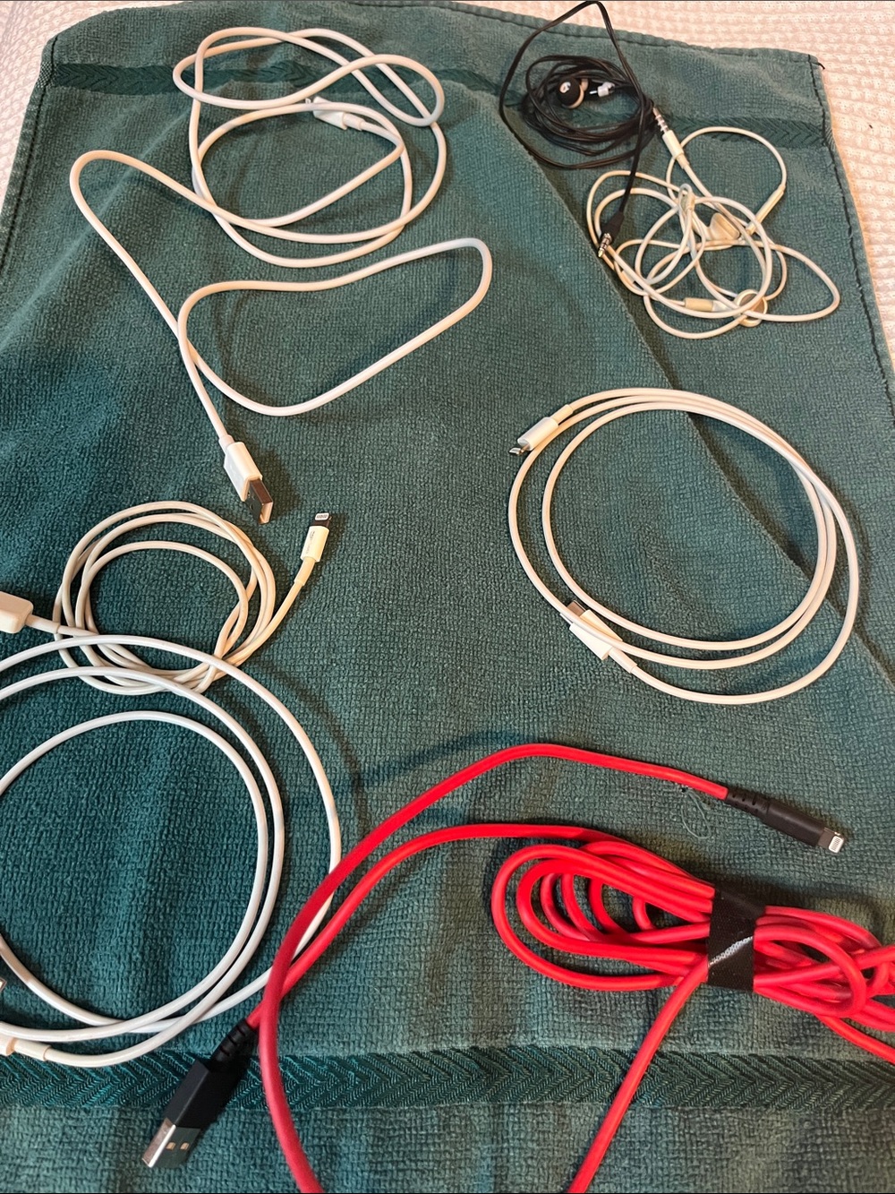 Mixed Charging & Audio Cables - Red and White - Most from I Phone 13.